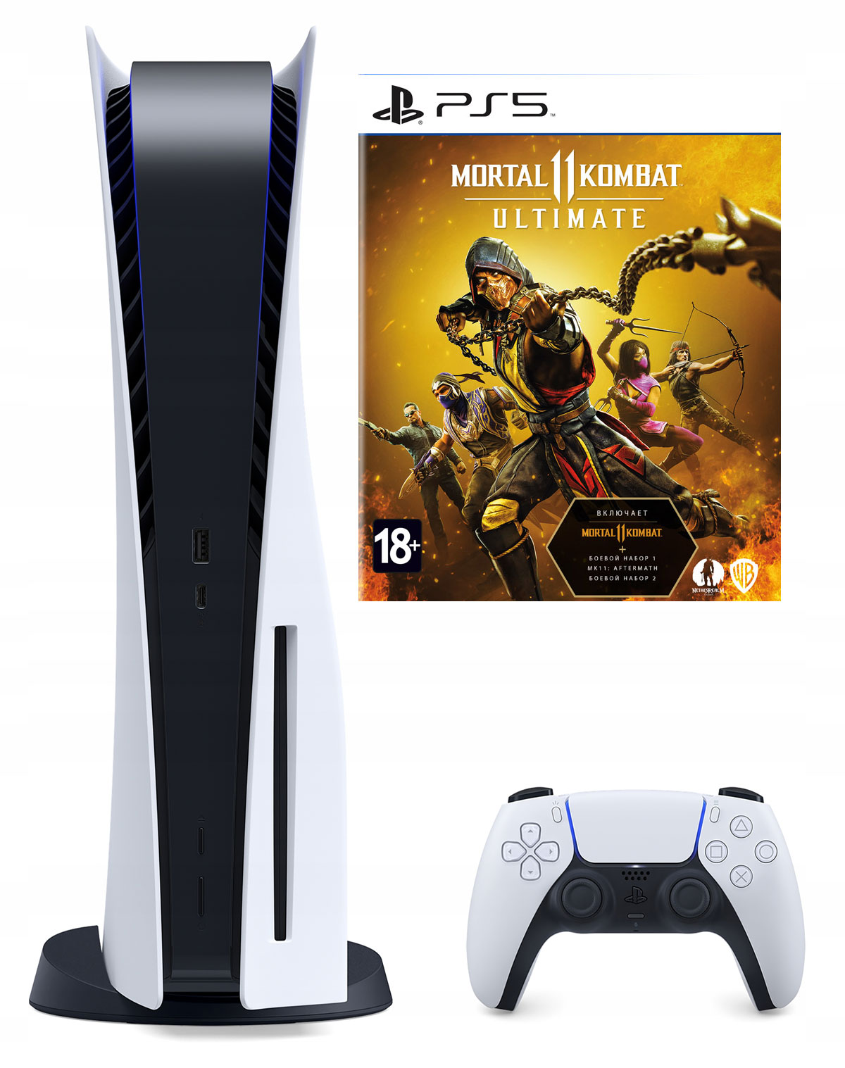 Игровая приставка Sony PlayStation 5, 825 ГБ SSD, белый + Игра Mortal Kombat 11 Ultimate (русские субтитры)16770
