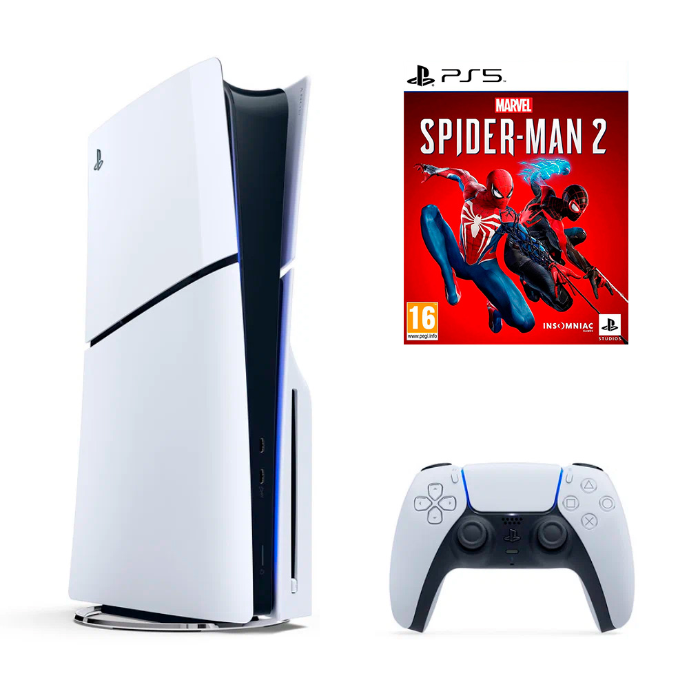 Игровая приставка Sony PlayStation 5 Slim, с дисководом, 1000 ГБ SSD, белый + Игра Marvel’s Spider-Man 2 (русская версия)20044