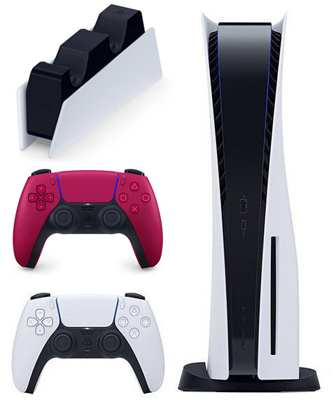 Игровая приставка Sony PlayStation 5, 825 ГБ SSD, белый + Геймпад Sony DualSense (космический красный) + Зарядная станция DualSense™15182