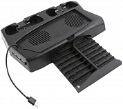 Подставка с охлаждением,вертикальная, для игровой приставки P5 DE, c двумя зар-ми док-станциями для геймпадов, черная (HS-PS5019)