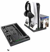 Подставка многофункц. с охлаждением, для игровой приставки P5, c двумя зар-ми док-станциями для геймпадов, черная (HS-PS5037)