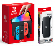 Игровая приставка Nintendo Switch OLED-модель (неоновый синий/неоновая красная) + Чехол и защитная пленка для Nintendo Switch OLED