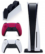 Игровая приставка Sony PlayStation 5, 825 ГБ SSD, белый + Геймпад Sony DualSense (космический красный) + Зарядная станция DualSense™